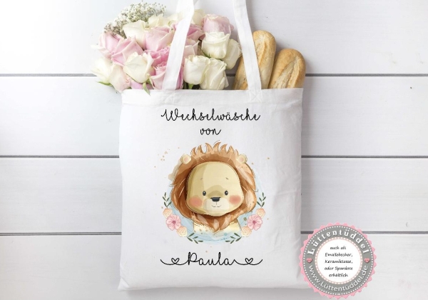 süße Tasche Löwe Wechselwäsche Wechselkleidung (personalisiert) für Kindergarten  Wunschname KITA Kindergarten Einschulung Lüttentüddel®